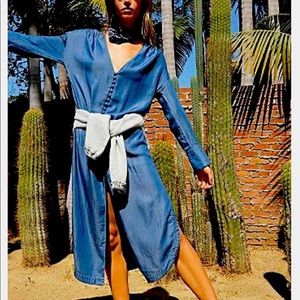 Free People Romantic Denim Shirtdress Blue